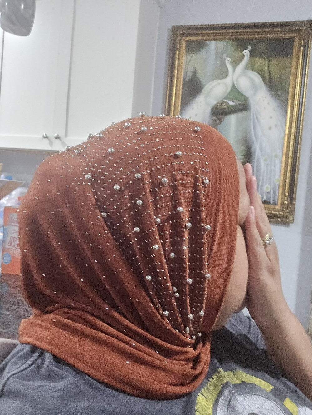 Set Of 3 Embellished Hijab Covering Niqab Burqa Beaded Rhinestones NWT Jersey